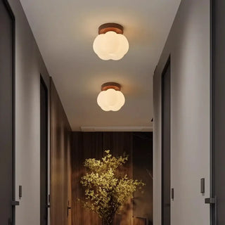 DIVIRO LED Flower Glass and Wood Ceiling Light – Contemporary Organic Fixture