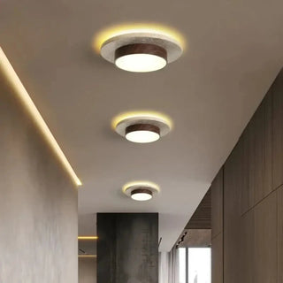 ROMATE LED Modern Walnut Wood and Stone Ceiling Light – Natural Luxury Fixture