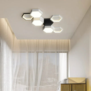 MOXA LED Modern Hexagon Black and White Interlocking Ceiling Light – Geometric Fixture
