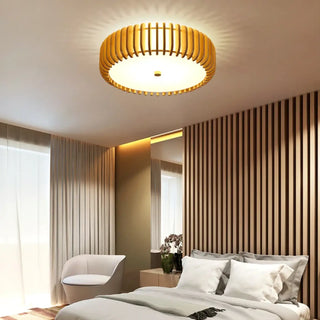 BATOU Round Slatted Wood Scandinavian Ceiling Light – Nordic Slat Fixture