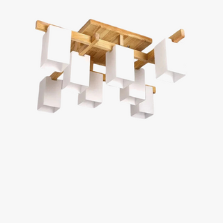 Japandi minimalist wood LED ceiling light soft illumination close-up detail