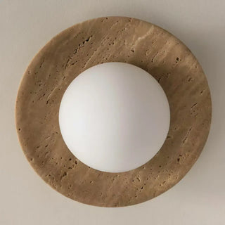 ABILE Minimalist Globe Glass Ceiling Light – Natural Travertine Stone Fixture