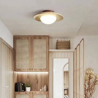 ABILE Stone Travertine Globe Glass Ceiling Light – Minimalist Contemporary Fixture