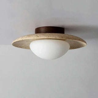 VERTA Minimalist Travertine and Frosted Glass Ceiling Light – view 2