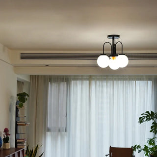 PINAS Modern Opaline Globe Ceiling Light – Warm Interior Flush Fixture