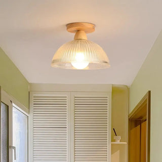 GROVI Modern Grooved Glass Wood Base Ceiling Light – Warm Contemporary Fixture