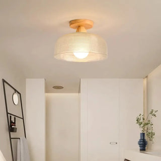 GROVI Modern Grooved Glass Wood Base Ceiling Light – Warm Contemporary Fixture