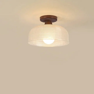 GROVI Modern Grooved Glass Wood Base Ceiling Light – Warm Contemporary Fixture