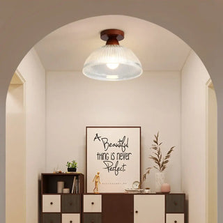 GROVI Modern Grooved Glass Wood Base Ceiling Light – Warm Contemporary Fixture