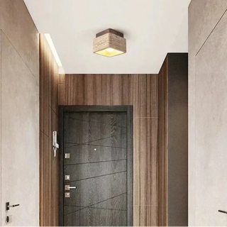 SOBI Stone and Wood Minimalist Ceiling Light – Natural Organic Fixture
