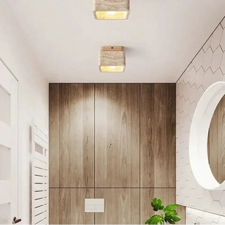 SOBI Organic Ceiling Light – Stone and Wood Room Setting Interior