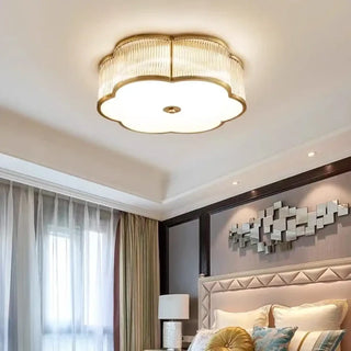 FLORA Refined Nordic Floral Ceiling Fixture – Copper Gilded Fluted Glass Light