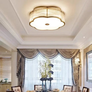 FLORA Fluted Glass Nordic Ceiling Light – Floral Gilded Copper Fixture