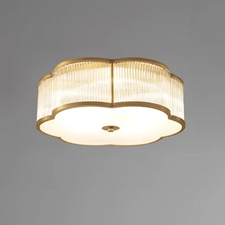 FLORA Nordic Floral Gilded Ceiling Light – Copper Fluted Glass Fixture