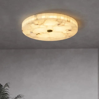 ALBAT Natural Stone Alabaster Ceiling Fixture – Round White Marble Modern Light