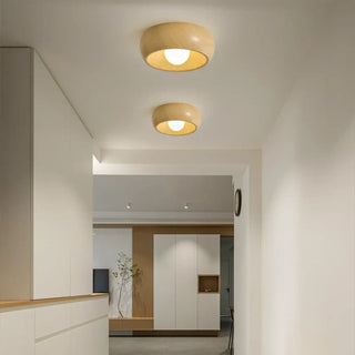 COLOIS Round Light and Dark Wood Ceiling Light – Natural Hallway Fixture