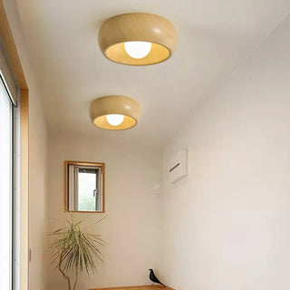 COLOIS Round Light and Dark Wood Ceiling Light – Natural Hallway Fixture