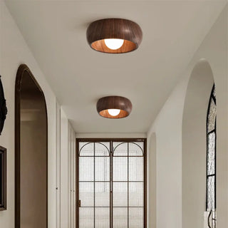 COLOIS Round Light and Dark Wood Ceiling Light – Natural Hallway Fixture