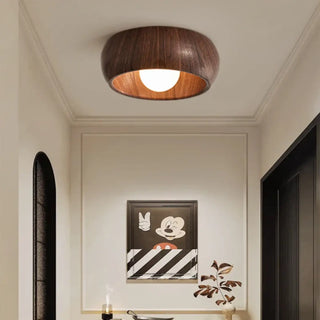 COLOIS Round Light and Dark Wood Ceiling Light – Natural Hallway Fixture