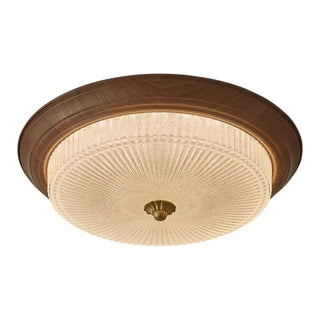 ANESSI Glass Textured Wood Ceiling Light – Round Contemporary Natural Fixture