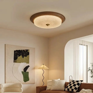 ANESSI Round Glass Wood-Finish Ceiling Light – Textured Contemporary Fixture