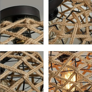 CODI Rustic Rope and Metal Bohemian Ceiling Light – Natural Style Fixture