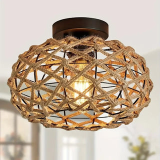 CODI Rustic Rope and Metal Bohemian Ceiling Light – Natural Style Fixture