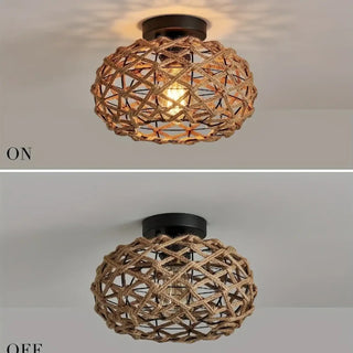 CODI Rustic Rope and Metal Bohemian Ceiling Light – Natural Style Fixture