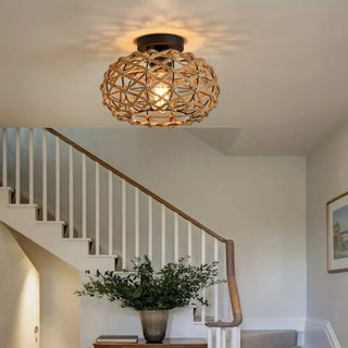 CODI Rustic Rope and Metal Bohemian Ceiling Light – Natural Style Fixture