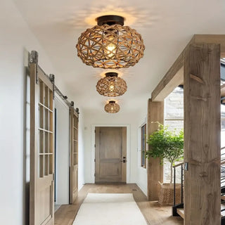 CODI Rustic Rope and Metal Bohemian Ceiling Light – Natural Style Fixture
