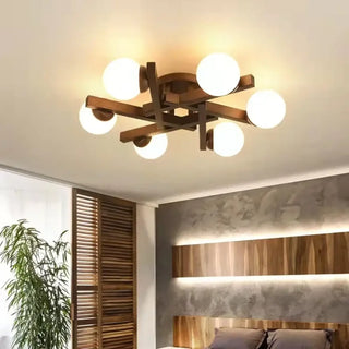 LINOPAS Scandinavian Wood White Globe Ceiling Light