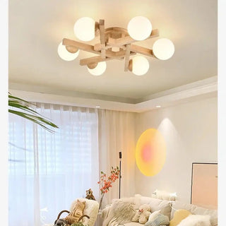 LINOPAS Scandinavian Wood White Globe Ceiling Light