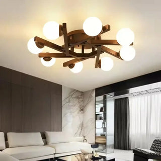 LINOPAS Scandinavian Wood White Globe Ceiling Light