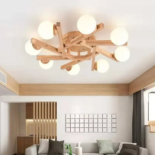 LINOPAS Scandinavian Wood White Globe Ceiling Light