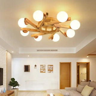 LINOPAS Scandinavian Wood White Globe Ceiling Light