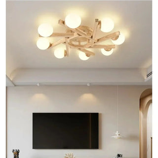 LINOPAS Scandinavian Wood White Globe Ceiling Light