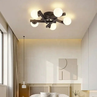 LINOPAS Scandinavian Wood White Globe Ceiling Light