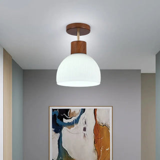 DINALI Scandinavian Wood and Opaline Glass Ceiling Light – Nordic Contemporary Fixture