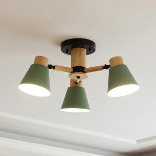 DINAVE Scandinavian Contemporary Wood and Metal Ceiling Light – Green or White Fixture