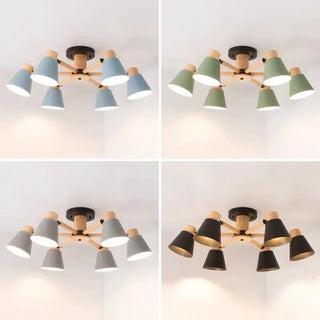 DINAVE Scandinavian Contemporary Wood and Metal Ceiling Light – Green or White Fixture