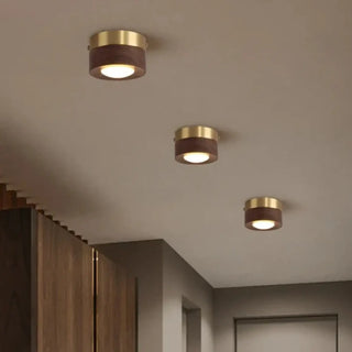 ULORI Scandinavian Minimalist Natural Wood and Golden Brass Ceiling Light – view 3