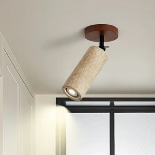 DOUJOURE Travertine Yellow and Wood Adjustable Spot Ceiling Light – Designer Fixture