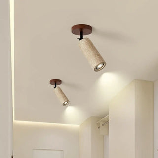 DOUJOURE Travertine Yellow and Wood Adjustable Spot Ceiling Light – Designer Fixture