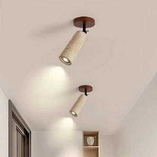 DOUJOURE Travertine Yellow and Wood Adjustable Spot Ceiling Light – Designer Fixture