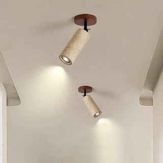 DOUJOURE Travertine Yellow and Wood Adjustable Spot Ceiling Light – Designer Fixture