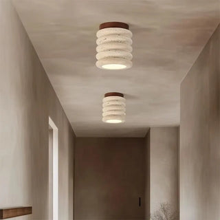 TRAVERI Travertine and Wood Design Ceiling Light – view 3