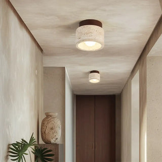 TRAVERI Travertine and Wood Design Ceiling Light – view 5