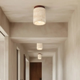 TRAVERI Travertine and Wood Design Ceiling Light – view 1