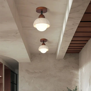 TRAVERI Travertine and Wood Design Ceiling Light – view 4
