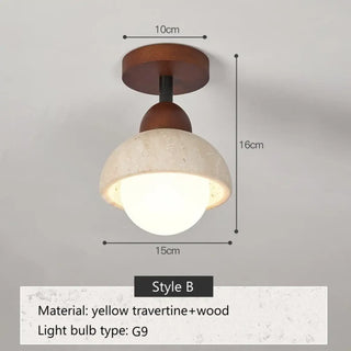 TRAVERI Travertine and Wood Design Ceiling Light – view 10